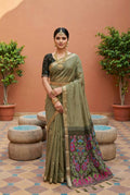 Vastranavya Mehendi Muga Cotton Meenakari & Azarakh Pallu Saree with Contrast Blouse - Distacart