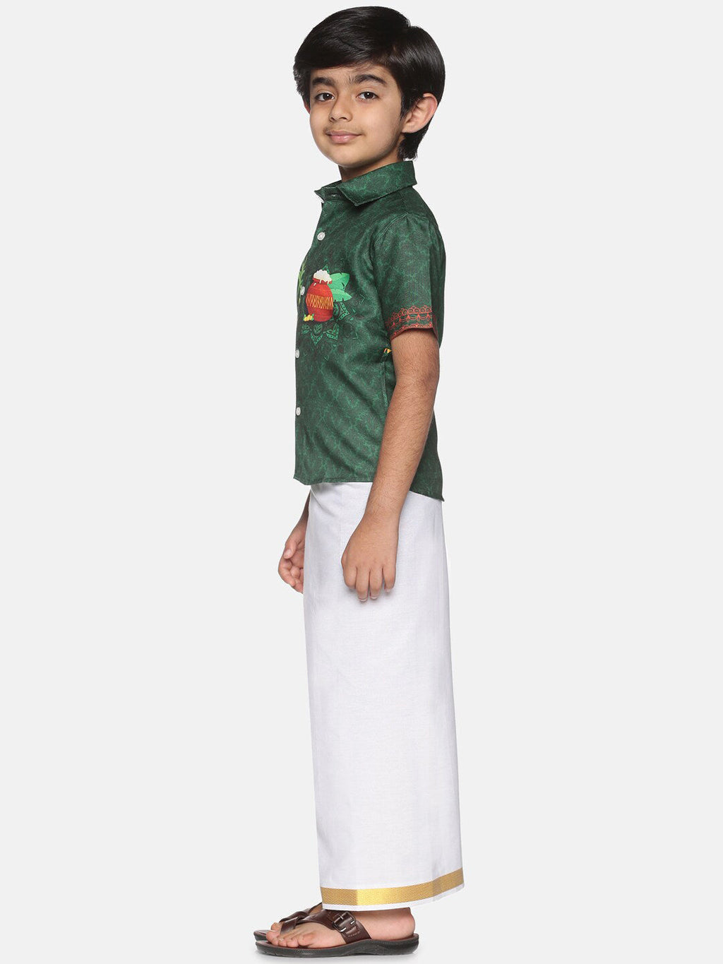 Sethukrishna Boys Green & White Printed Shirt