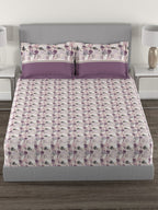 MYTRIDENT Mauve White Floral Cotton 144 TC Queen Bedsheet With 2 Pillow Covers - Distacart