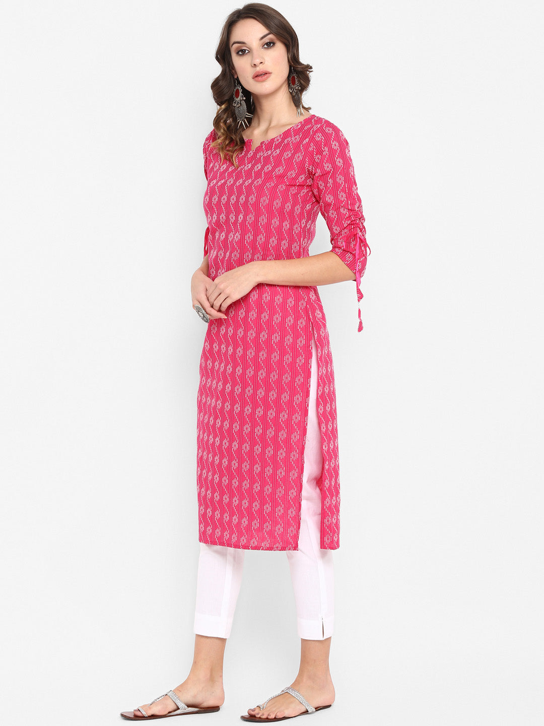 Janasya Pink & White Printed Straight Kurta - Distacart