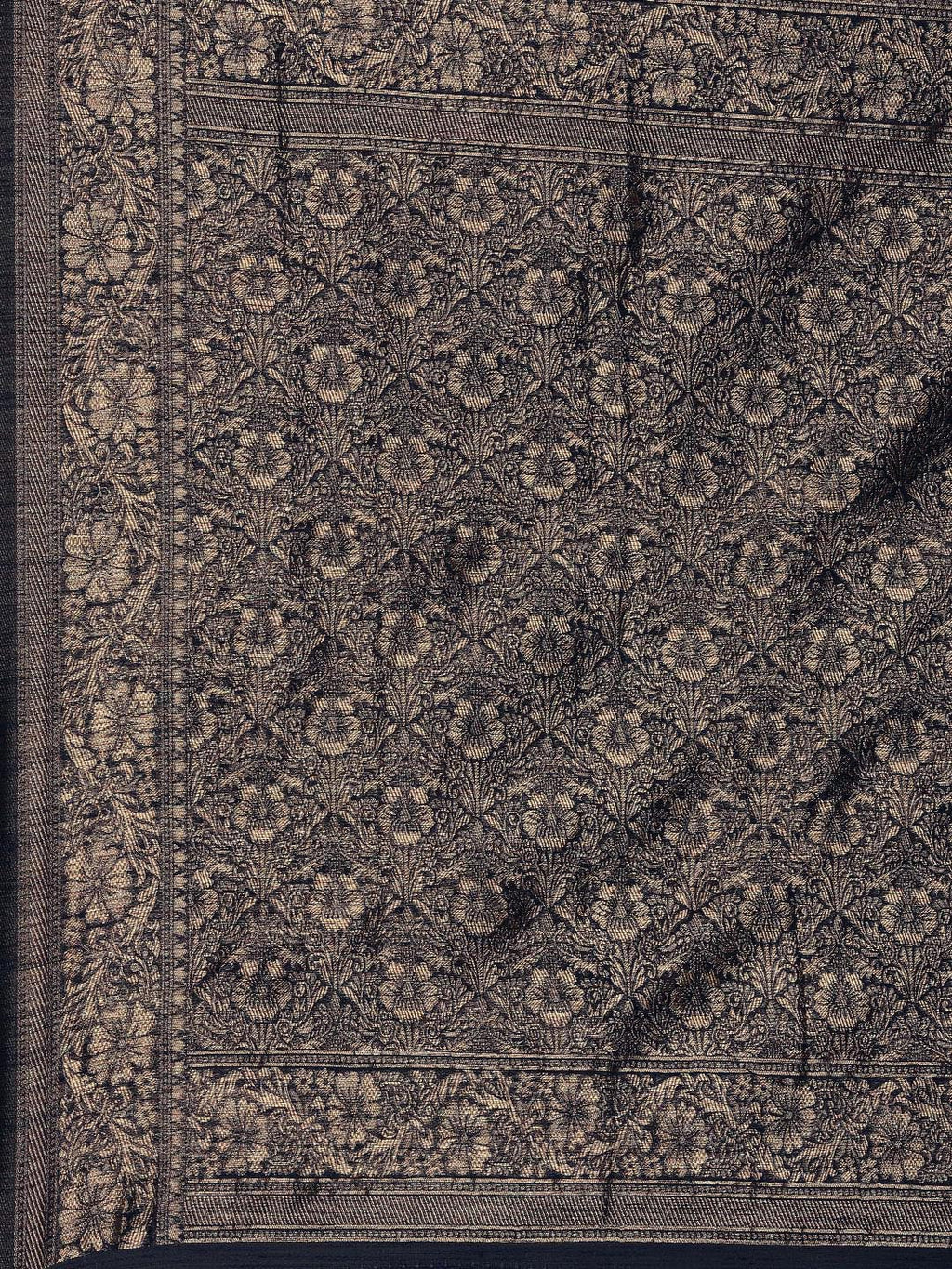 Saree Mall Navy Blue Floral Linen Blend Banarasi Saree - Distacart