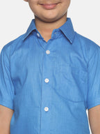 Sethukrishna Boys Blue & White Shirt with Dhoti