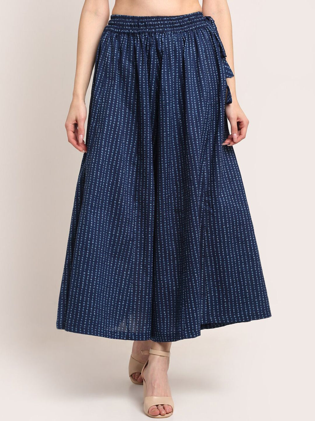 TAG 7 Women Navy Blue Printed Flared Palazzos