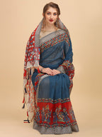 Sangria Ethnic Motif Printed Pure Linen Saree - Distacart