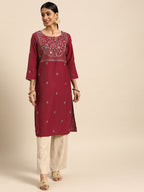 Sangria Women Red Yoke Design Sequined Kurta
