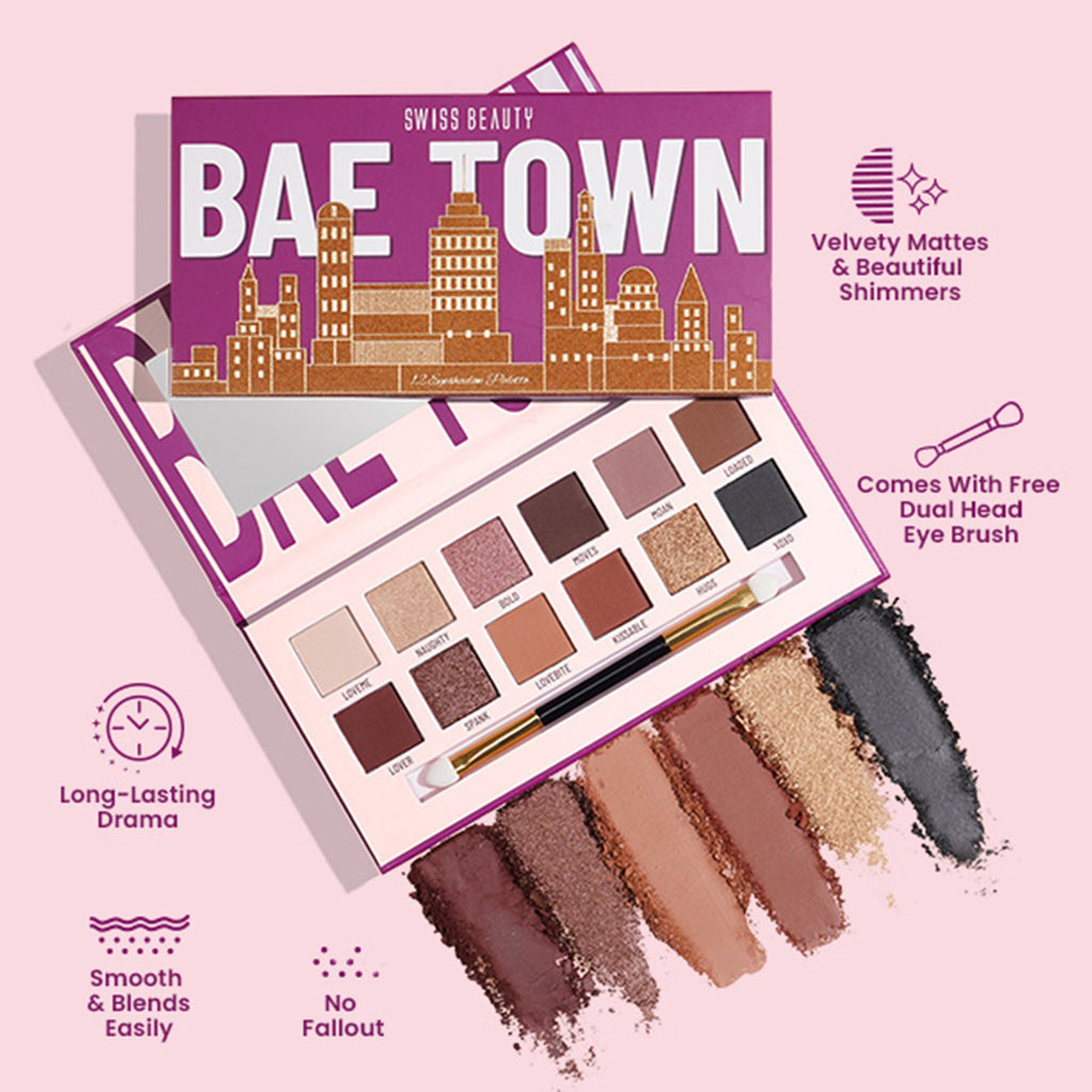 Swiss Beauty Bae Town 12-In-1 Comes Eyeshadow Palette With Eye Brush - 02 Crush Me - Distacart