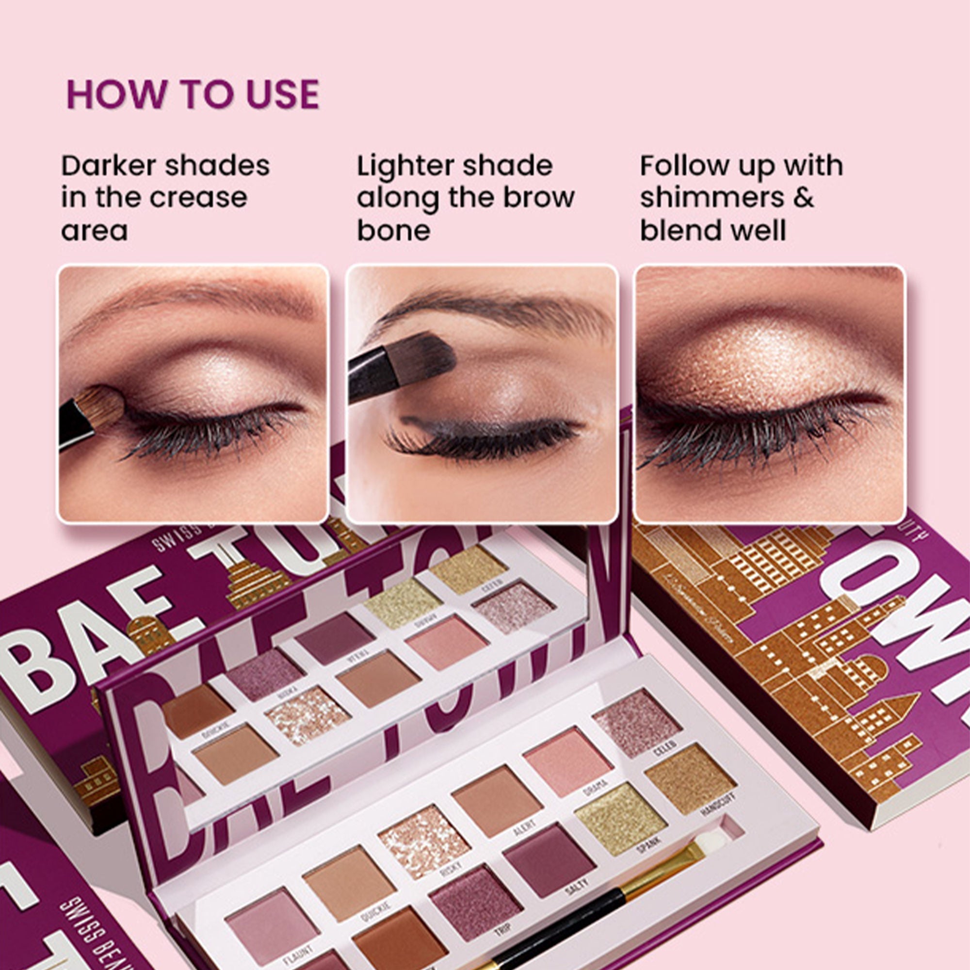 Swiss Beauty Bae Town 12-In-1 Comes Eyeshadow Palette With Eye Brush - 02 Crush Me - Distacart