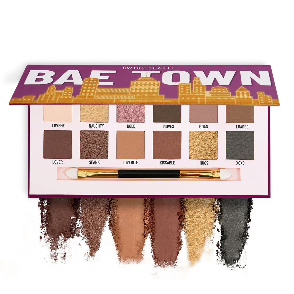Swiss Beauty Bae Town 12-In-1 Comes Eyeshadow Palette With Eye Brush - 02 Crush Me - Distacart