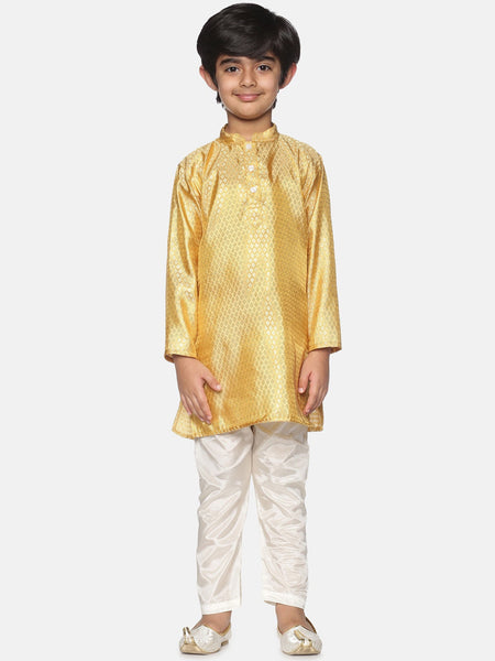 Sethukrishna Boys Gold-Toned & Off-White Kurta With Pyjamas
