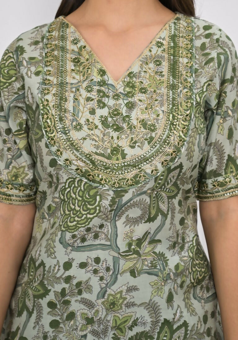 Festive Wear Ethnic Green chanderi Stitched Suit - Anbazaar