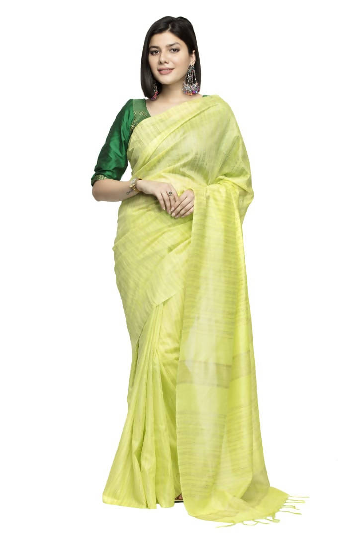 Mominos Fashion Light Parrot Green Color Bhagalpuri Saree