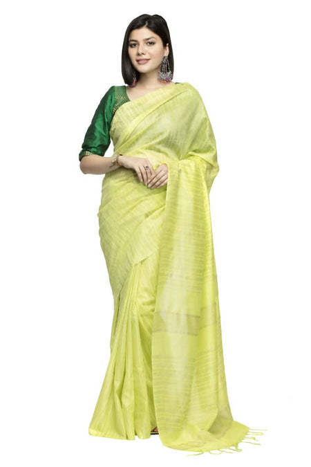 Mominos Fashion Light Parrot Green Color Bhagalpuri Saree