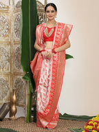 Shree Shyam Fashion Linen Cotton Red & White Saree - Distacart