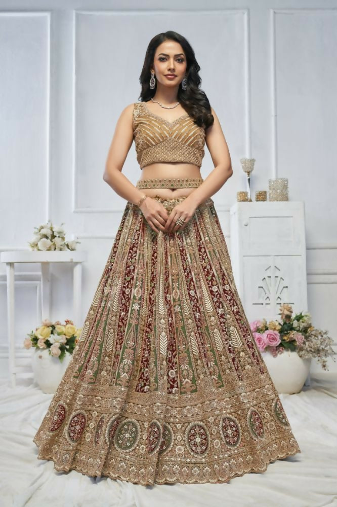 Kesar Fab Golden Net Embroidered Lehenga