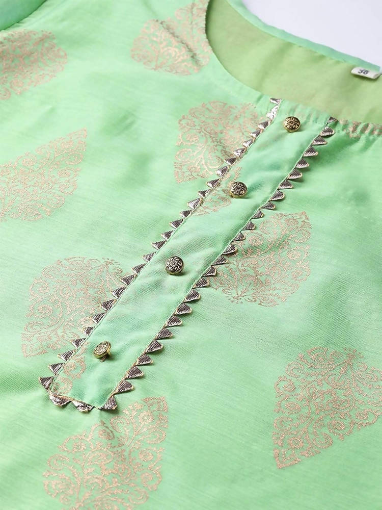 Yufta Women Green & Off-White Printed Kurta with Palazzo
