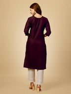 Jyoti Fashion Women's Wine Cotton Blend Embroidered Kurta Pant Set