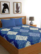 My Room Navy Blue & Yellow Ethnic Motifs 140 TC King Bedsheet with 2 Pillow Covers