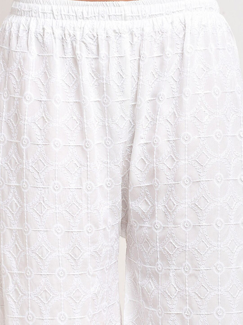 TAG 7 Women White Embroidered Flared Ethnic Palazzos
