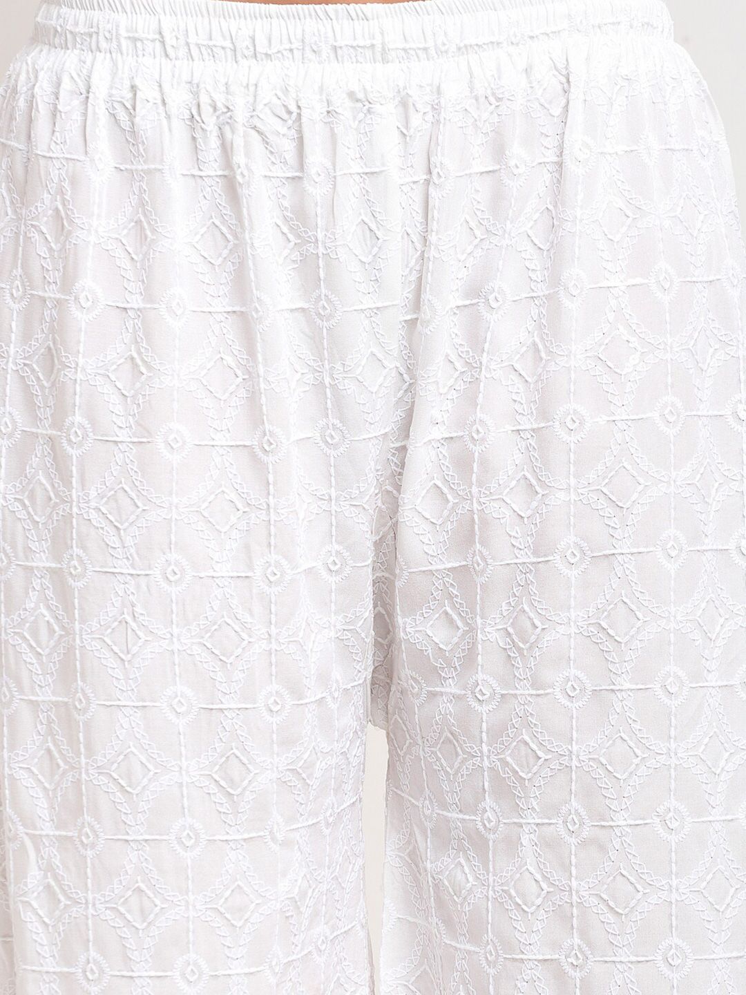 TAG 7 Women White Embroidered Flared Ethnic Palazzos