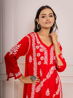 HOUSE OF KARI Cotton Floral Embroidered Chikankari Kurta