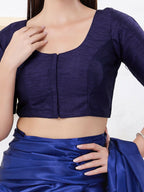 Joban Fashion Navy-Blue Dupion Silk Elbow Sleeveless Front Open Blouse