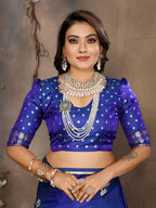 Joban Fashion Royal Blue Floral & Botanical Motifs Satin Silk Banarasi Silk Saree - Distacart