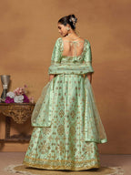 Pista Green Mulberry Silk Foil Paper Mirror Work Lehenga Choli - Jihu Culture