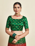 Sangria Red & Green Woven Design Zari Poly Georgette Bandhani Saree - Distacart