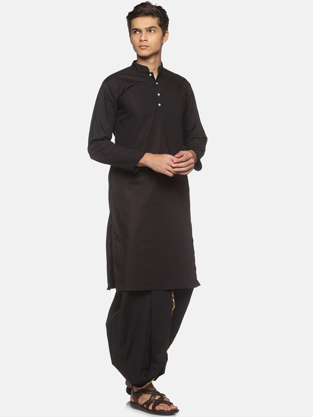 Sethukrishna Men Black Pure Cotton Kurta with Dhoti Pants - Distacart