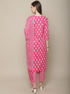 Sangria Women Floral Printed Mirror Work Pure Cotton Kurti with Trousers & Dupatta
