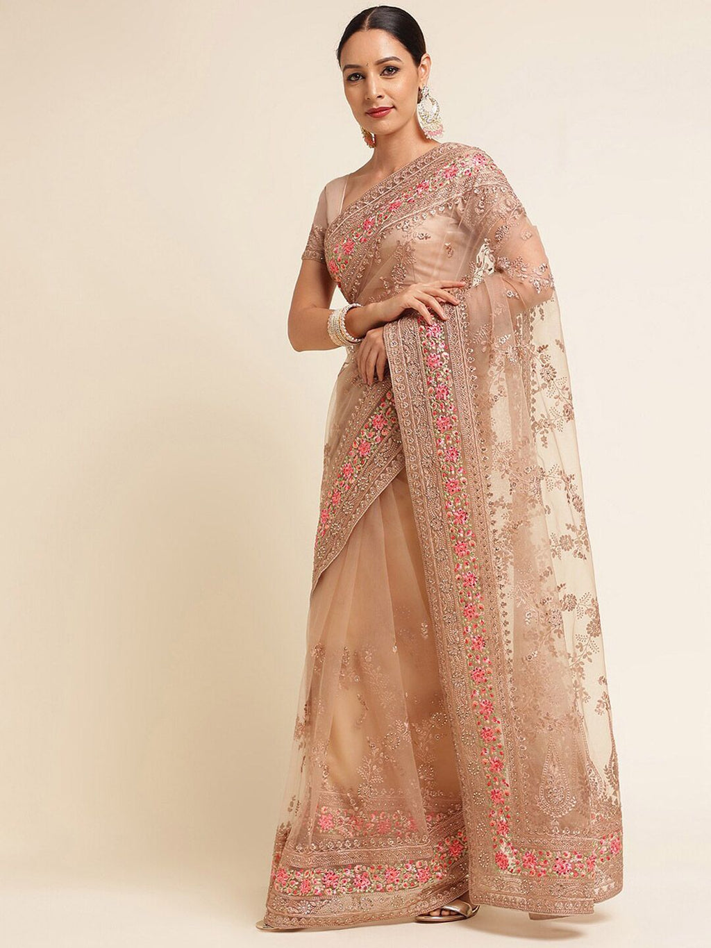 kasee Floral Embroidered Net Saree - Distacart