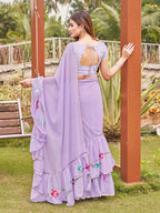 Tikhi Imli Printed Ruffle Saree With Mirror Embroidered Work Blouse - Distacart