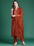 Indo Era Women Ethnic Motifs Embroidered Regular Sequinned Kurta with Trousers & With Dupatta - Distacart