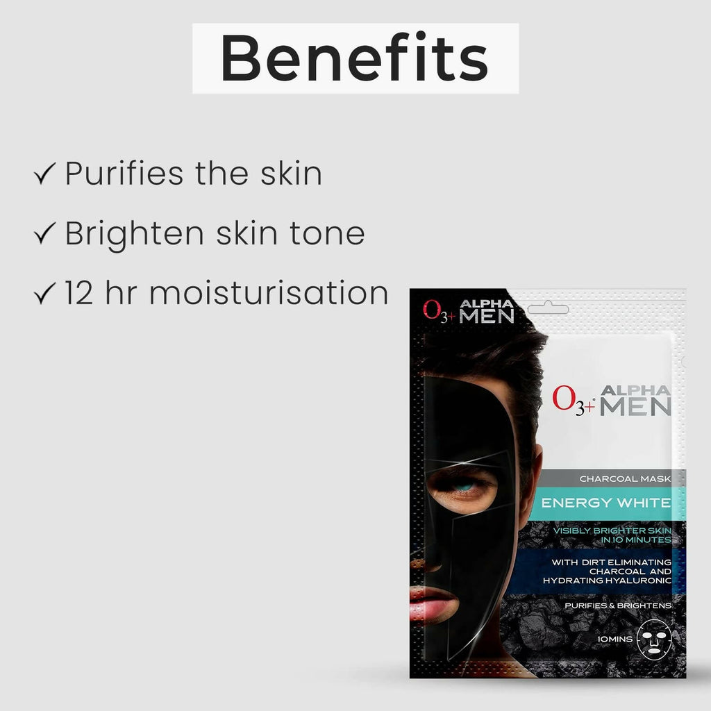 Professional O3+ Alpha Men Energy White Charcoal Face Sheet Mask - Distacart