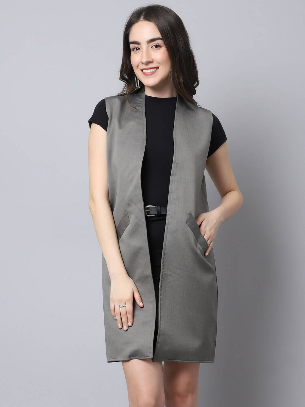 Even Apparels Grey Polywool Open Front Women's Long Coat BF496 - Distacart