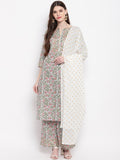 Janasya Multicoloured Printed Kurta with Palazzos & Dupatta - Distacart