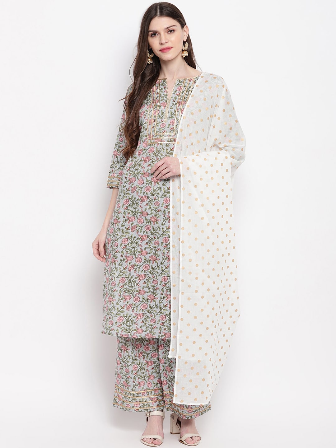 Janasya Multicoloured Printed Kurta with Palazzos & Dupatta - Distacart