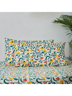 Chumbak White & Yellow Floral 136 TC Cotton 1 Queen Bedsheet with 2 Pillow Covers