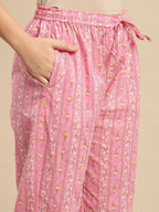 Sangria Floral Printed Pure-Cotton Straight Kurta With Trouser & Dupatta