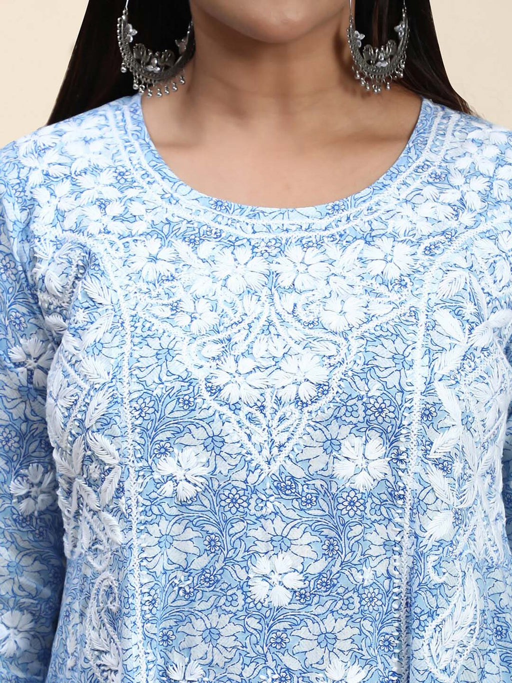 HOUSE OF KARI Floral Embroidered Chikankari Cotton Anarkali Kurta