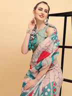 Sangria Abstract Printed Embellished Pure Linen Saree - Distacart
