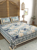 Sangria Blue & Brown Printed Cotton 210TC Double King Bedsheet With 2 Pillow Covers