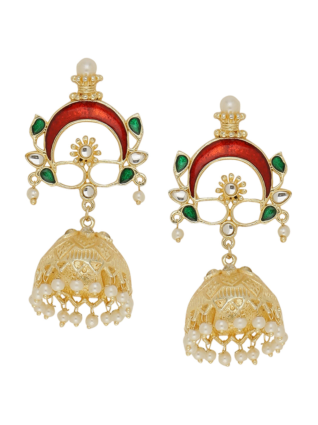 Shoshaa Gold-Plated & Red Enamelled Classic Jhumkas - Distacart