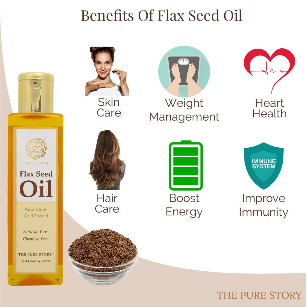 The Pure Story Natural Cold Pressed Flax Seed Oil for Hair & Skin - Distacart