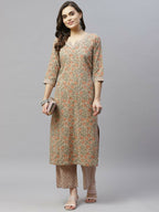 Miravan Women's Pure Cotton Printed Straight Kurta And Palazzo