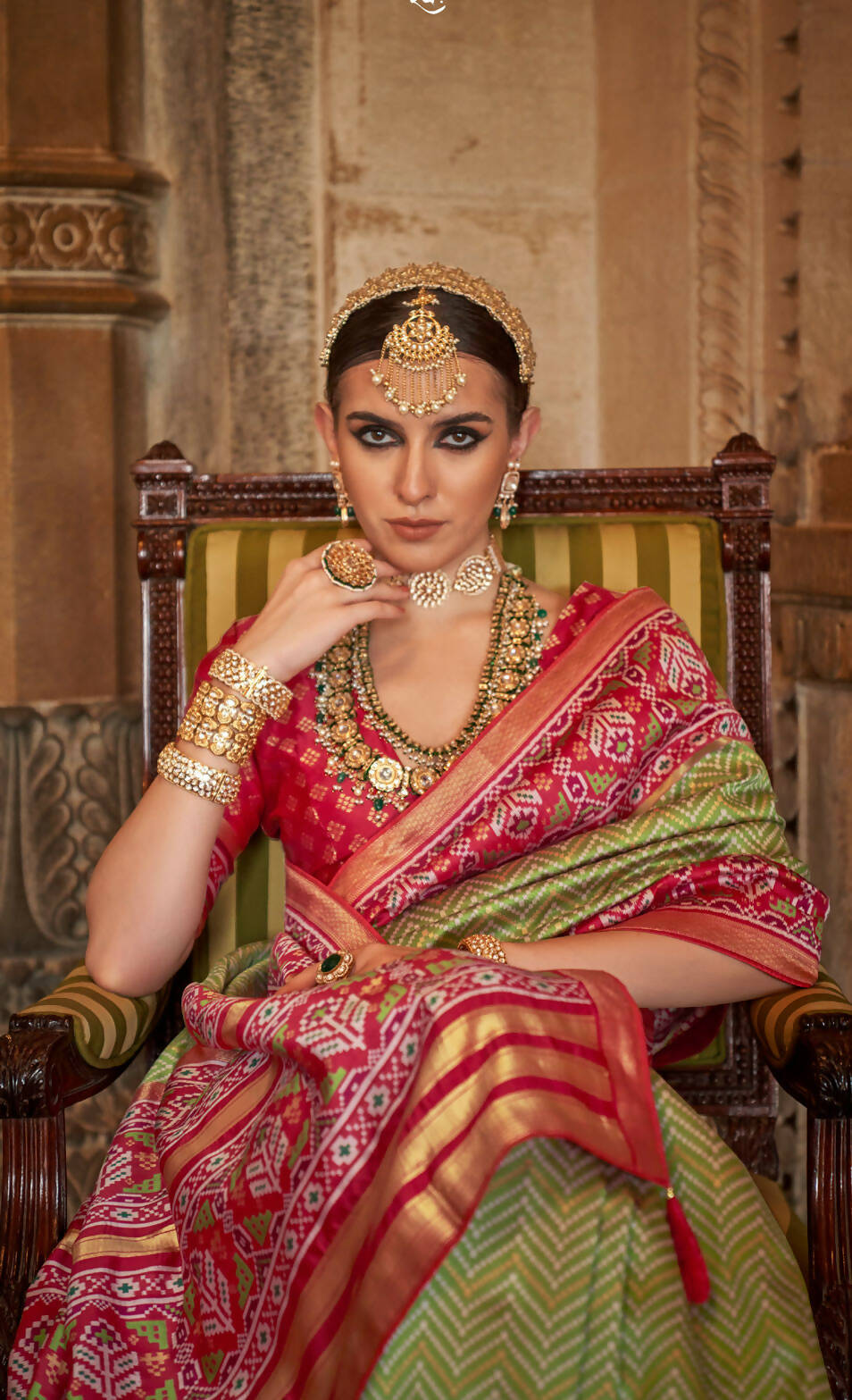 Olive Green Banarasi Weaving, Ultra Aqua Finish, Zari Work Banarasi Silk Saree - Rath Kunti