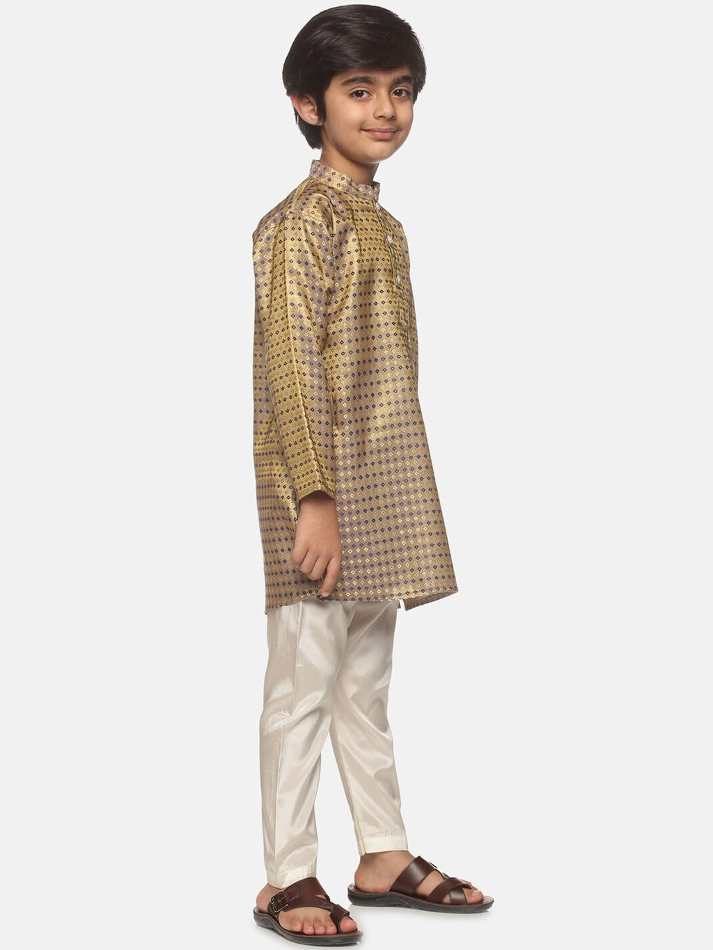 Sethukrishna Boys Gold-Toned Ethnic Motifs Kurta with Pyjamas
