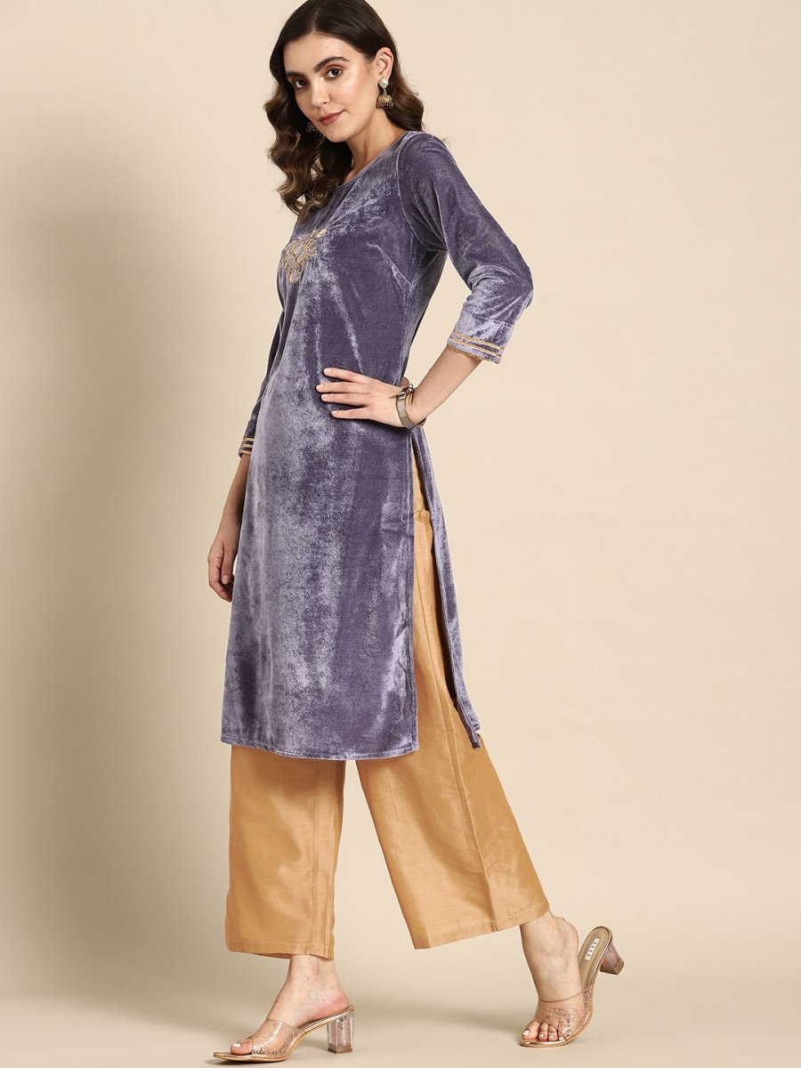 All About You Women Velvet Finish Yoke Design Regular Kurta with Palazzos