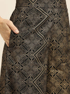 Sangria Women Black & Golden Ethnic Motifs Printed Pure Cotton Kurta with Palazzos