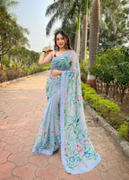 Vamsee Snehalata Sea Green Shimmer Silk Saree